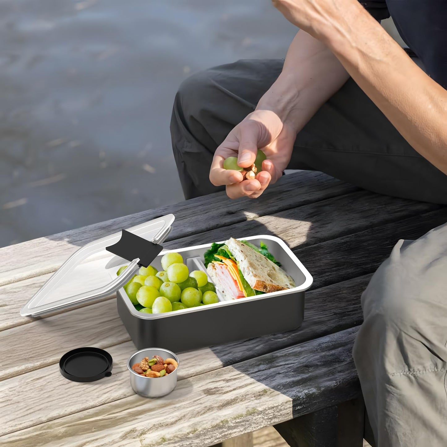 Bakpoco Stainless Steel Bento Lunch Box for Adult, 42oz Leak-Proof Lunch Box Containers, Microwave-Safe, with Adjustable Divider, Convenient Metal Lunchbox for Work, Travel