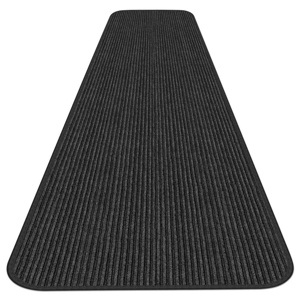 House, Home and More Indoor Outdoor Double-Ribbed Carpet Runner with Skid-Resistant Rubber Backing - Smokey Black - 3 Feet x 15 Feet