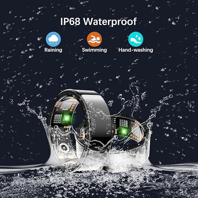Health Tracker Ring, Smart Health Ring for Women Men with Heart Rate, Blood Oxygen, Sleep Monitor, Steps,Calories, No Subscription Fee, IP68 Waterproof Smart Ring for iPhone & Android (Black, 13#)