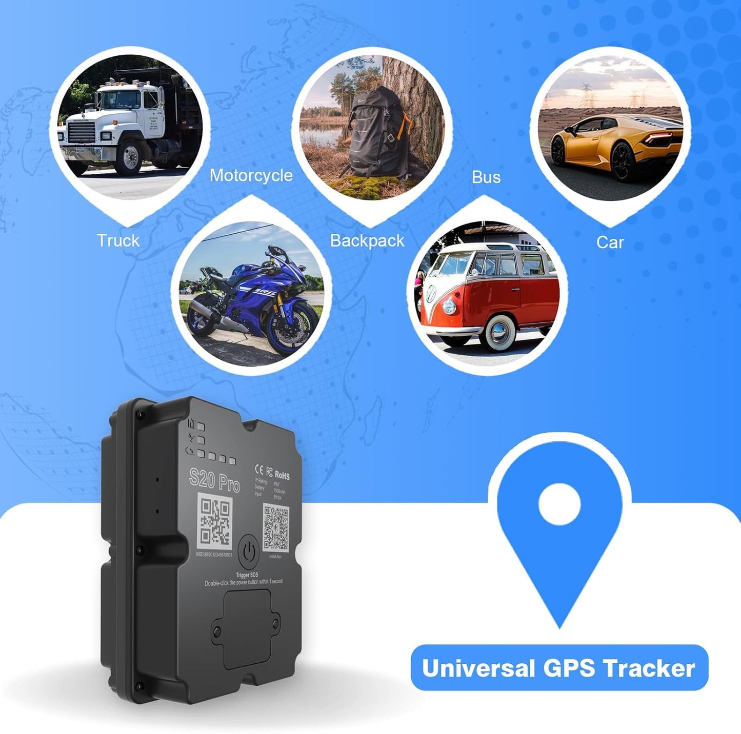 wanwaytech 4G 7500mAh GPS Tracker Vehicle - LTE Real-Time GPS Tracking Device for Cars/Trucks, Battery, Worldwide