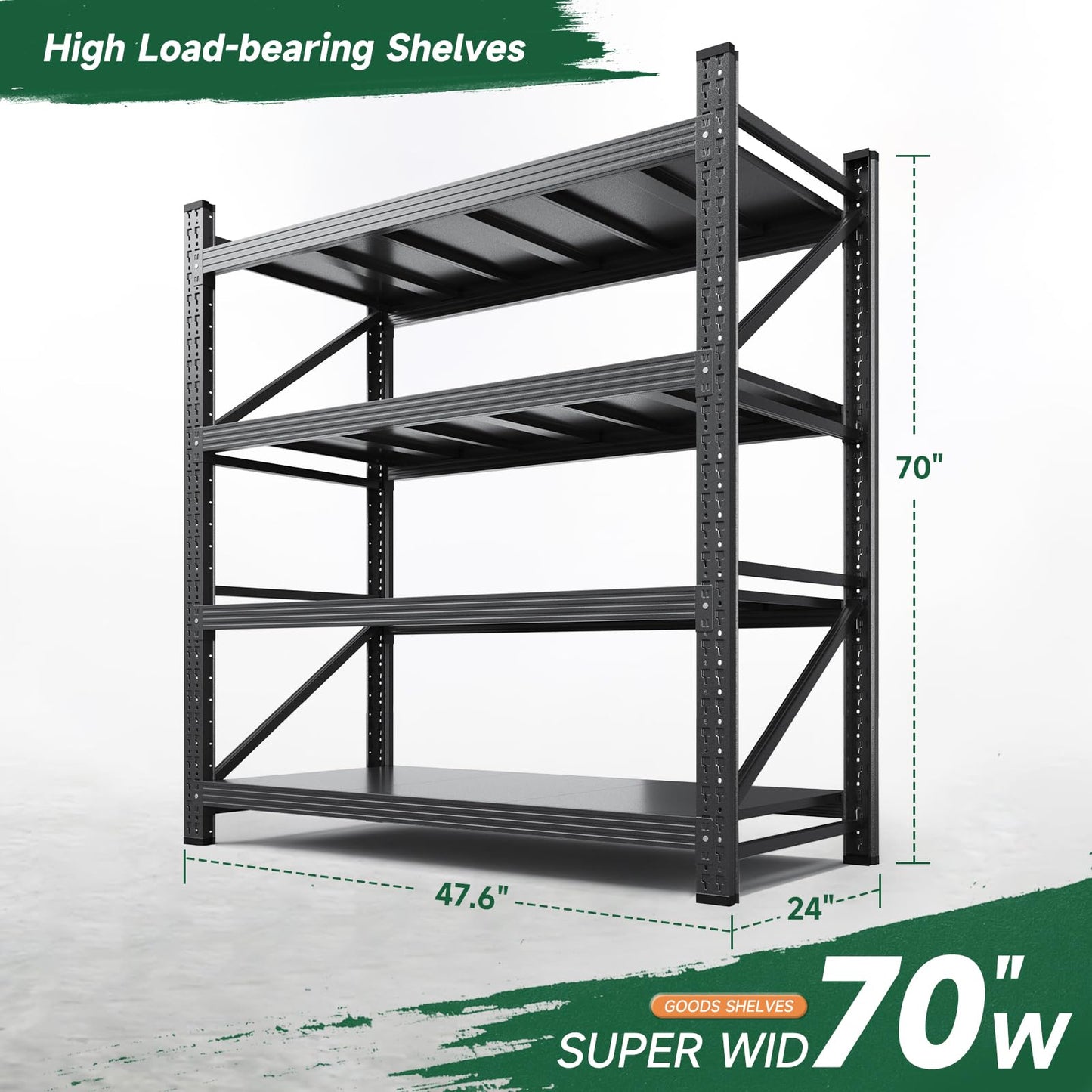 Letaya 3000LBS Storage Shelves Heavy Duty,70" H Garage Shelving Units, 4 Tier Adjustable Utility Rack Shelf,Large Metal Industrial Shelves,for Shop,Warehouse,Basement,Black (48" W x 24" D x 70" H)