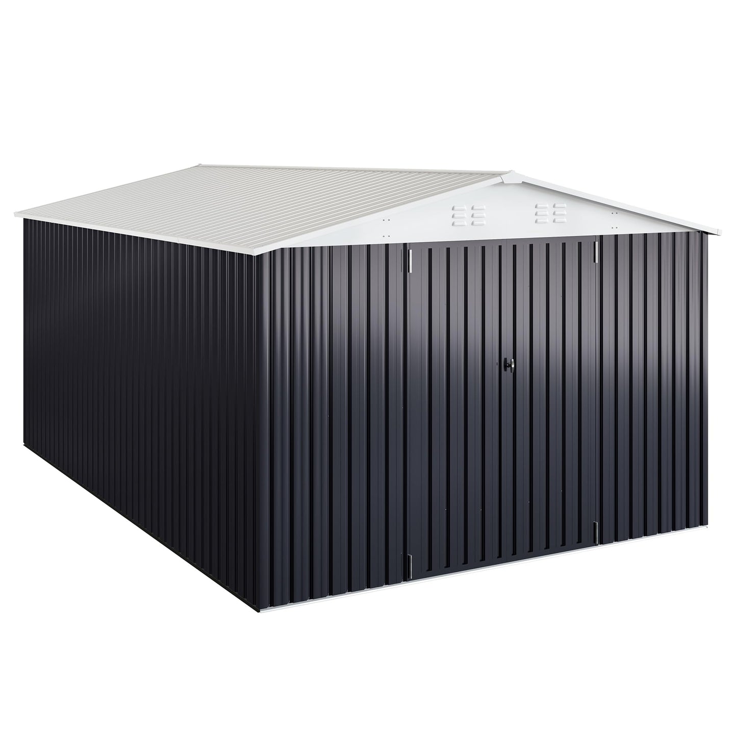 WKM 10x14 Metal Outdoor Storage Sheds, Heavy-Duty Galvanized Steel Garden Shed with Lockable Doors & 4 Vents, Waterproof Tool Shed Organizer for Outside, Backyard, Patio, Lawn, White