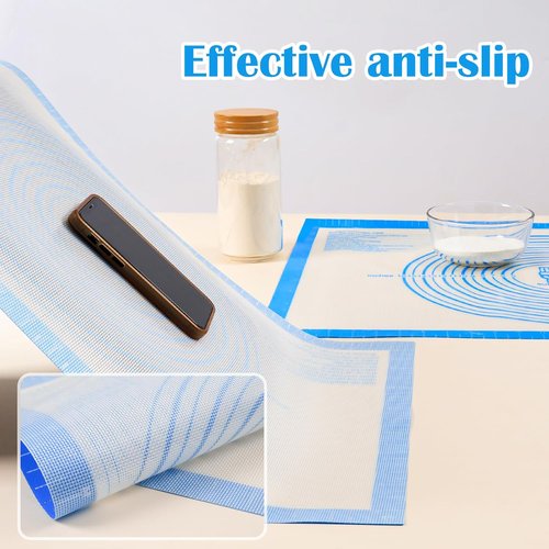 Folksy Super Kitchen Nonstick Silicone Baking Mat - Large 16'' x 20'' with Measurements for Easy Dough Rolling | Blue