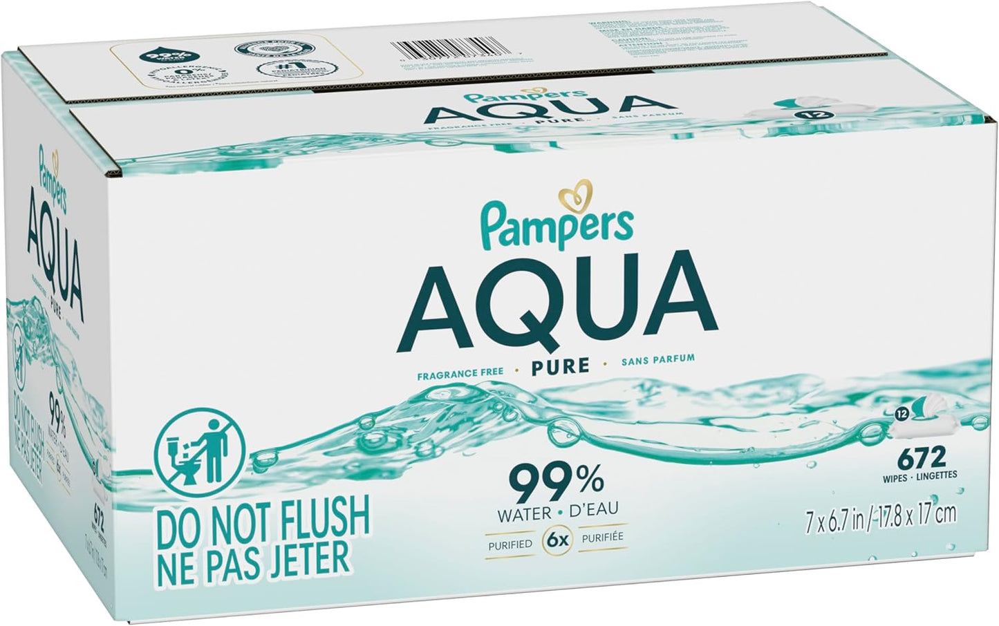Pampers Aqua Pure Baby Wipes - 99% Water, Fragrance-Free, 672 Total Wipes in 12 Flip-Top Packs