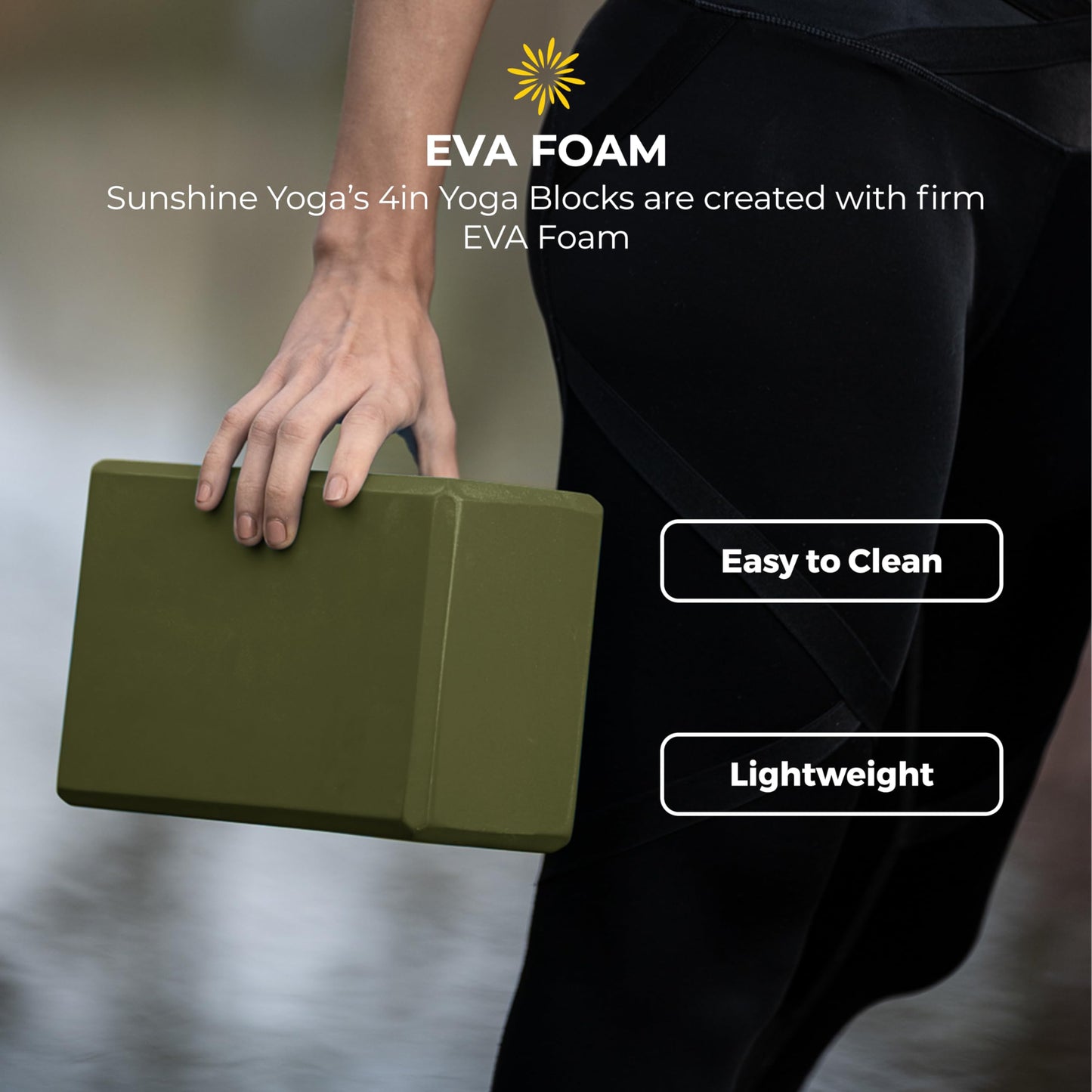 Sunshine Yoga 4" Yoga Block, 6 Pack Bulk EVA Foam Yoga Blocks, Firm and Supportive Yoga Brick, Balance Foam for Stretching, Pilates, and Workout, 4" x 6" x 9", Olive