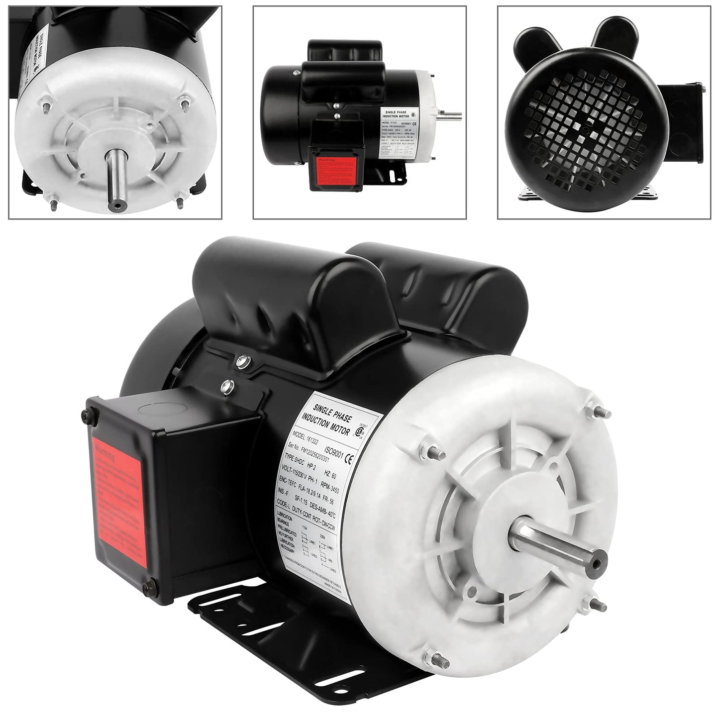 2 HP Electric Motor Farm Duty Single Phase Motor 3450RPM 56 Frame 5/8" Shaft 115/230V TEFC CW/CCW