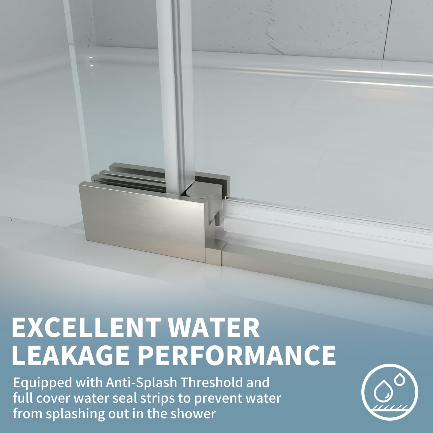 ComfyStyle 44-48" W x 70" H Frameless Pivot Shower Door, 5/16"(8mm) Clear SGCC Tempered Glass Shower Doors, Brushed Nickel Hinged Shower Glass Door, Reversible Installation