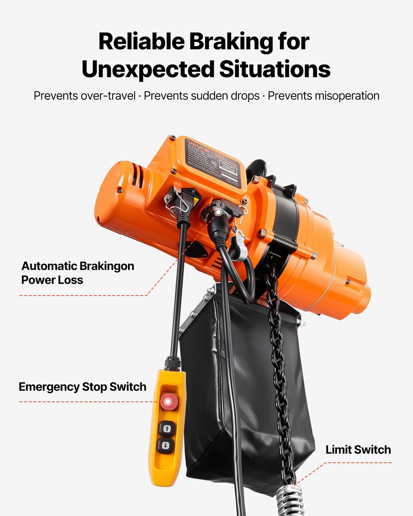 VEVOR 1100 lbs Electric Chain Hoist, 20ft Lifting Height, 120V 60Hz Single Phase Overhead Crane w/ 328ft Wireless & 15ft Wired Remote Control, Power Electric Hoist for Factories, Warehouses, Garages