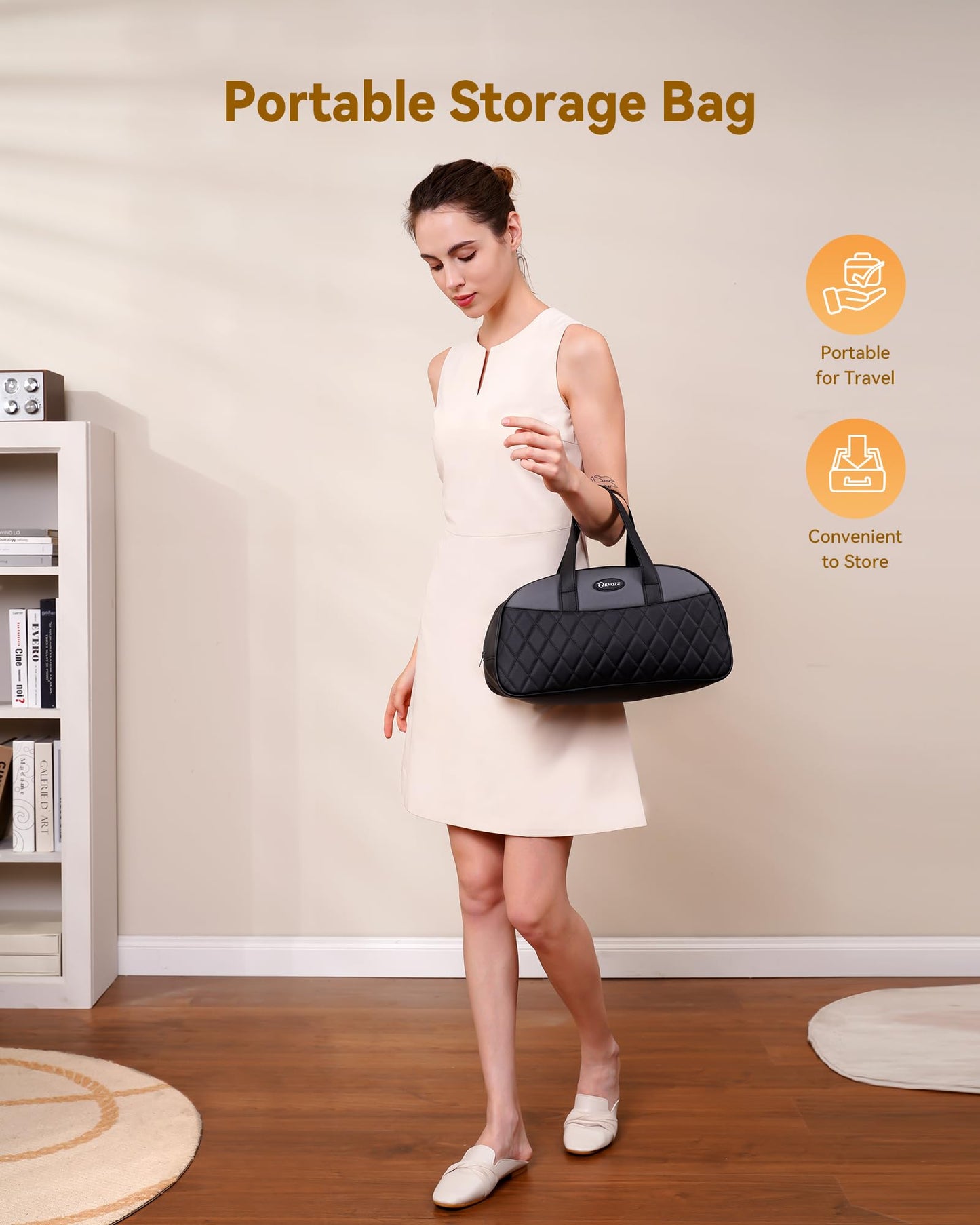 Neck Massager with Heat, Shiatsu Neck and Back Massager, 4D Deep Tissue Kneading for Neck,Back,Shoulder, Body Muscle Pain Relief, Leather Handbag for Storage, Gift for Men Women Mom Dad, Plug-in Use