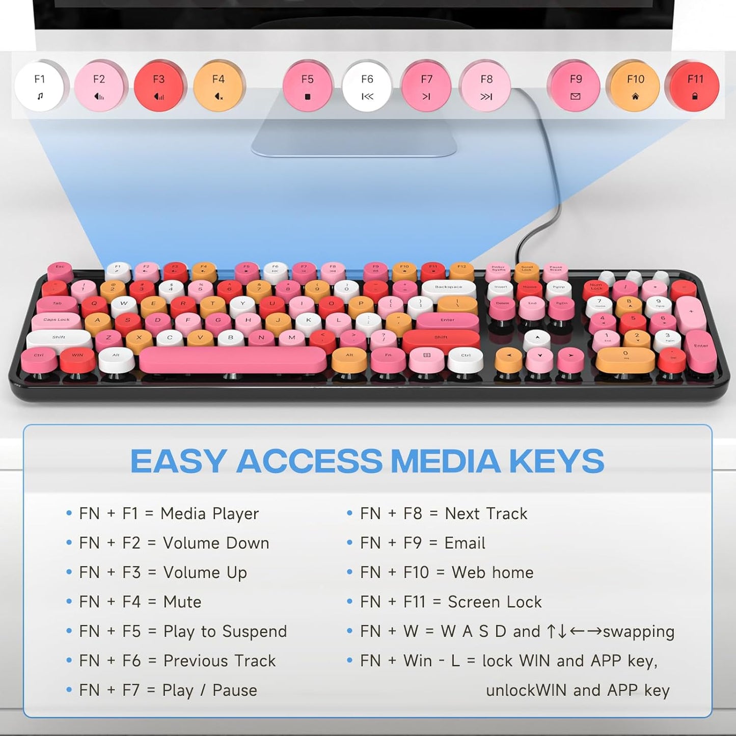 Dilter 104 7 8 10, Wired Keyboard, Keys Full-Sized Typewriter Keyboards, USB Plug and Play Office Keyboard with Number
