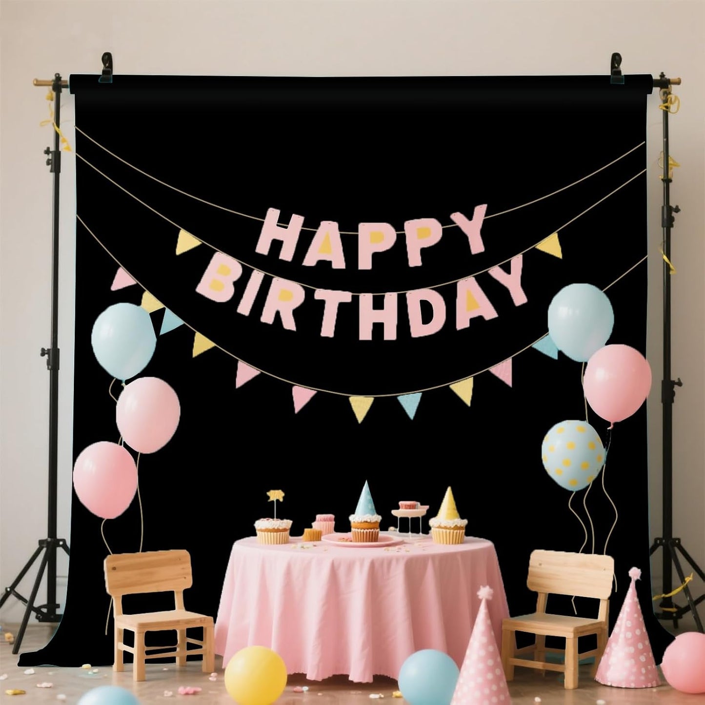 LYLYCTY 8x10FT Black Photo Backdrop for Photoshoot, Black Background for Portrait Product Party Photography Video Live