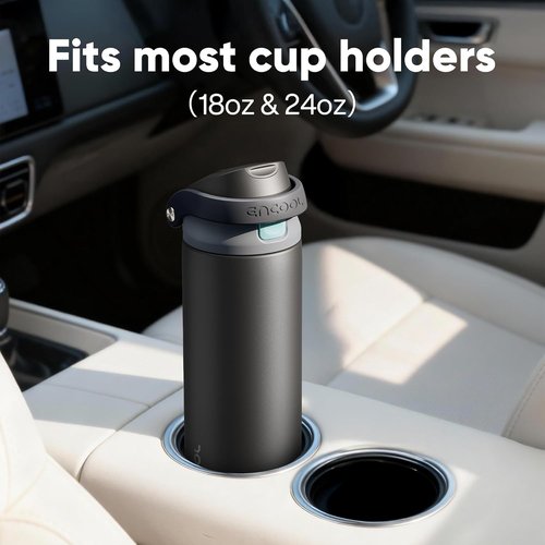 ENCOOL Insulated Water Bottle - Leakproof Dual-Sip Design for Work & Gym | 24 oz, Jet Black
