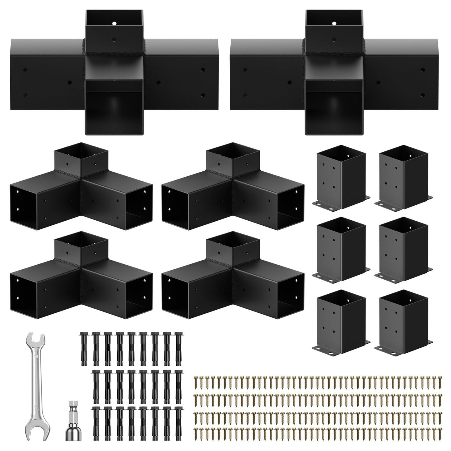 Pergola Kit, Pergola Bracket kit for 4"x 4" (Inner 3.5" X 3.5") Lumber, DIY Pergolas Brackets with 3-Way & 4-Way Corner Bracket, Gazebo Brackets Kits for Gardens, Pergolas, Courtyard (12 pc)