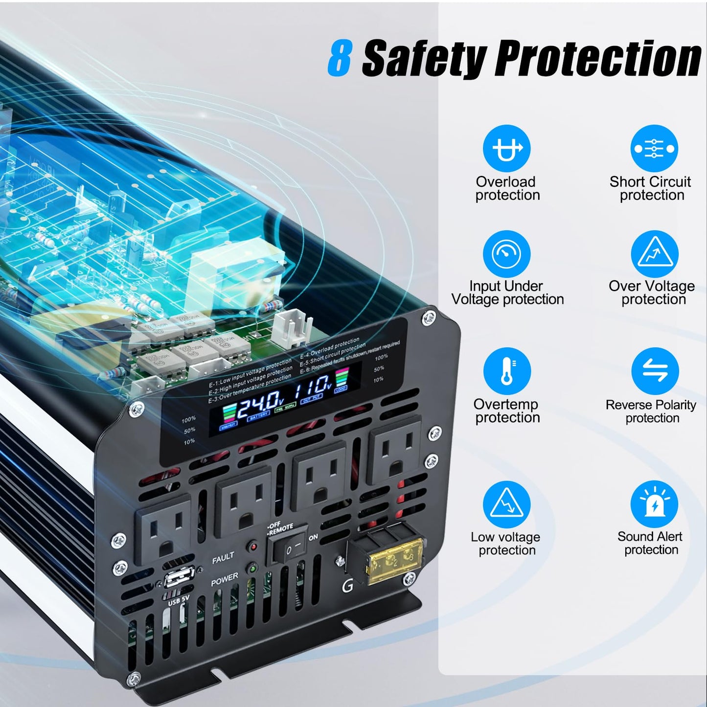 LVYUAN 5000 Watt Power Inverter 24V to 110V 120V for Vehicle, Solar Inverter System, Heavy Duty, RV, Truck, Off Grid,Camping with 4 AC Outlets, LCD Display, Wireless Remote Control, Car Power Inverter