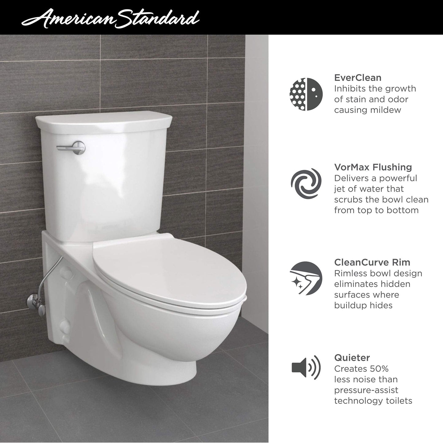 American Standard 2882107.020 Glenwall VorMax Wall-Hung Elongated Toilet with Left Hand Trip Lever, 1.28 gpf, White