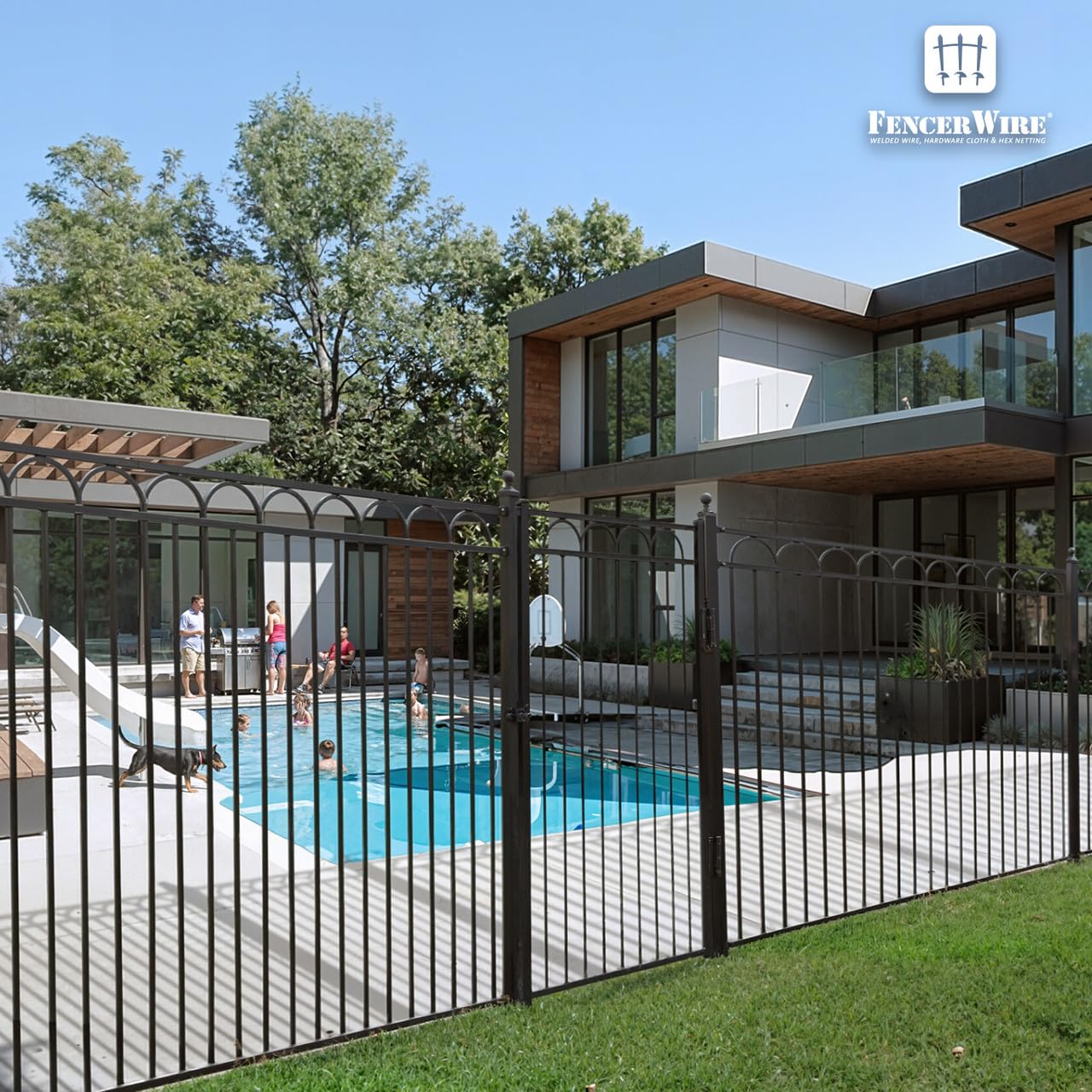 Fencer Wire 104FT Heavy Duty Arc Fence Barrier Kit, Anti-Rust Metal Steel Fence with 4FT Height X 5FT Width Panels, Gate, Posts, Connectors, Outdoor Fencing for Yard, Pool, Patio