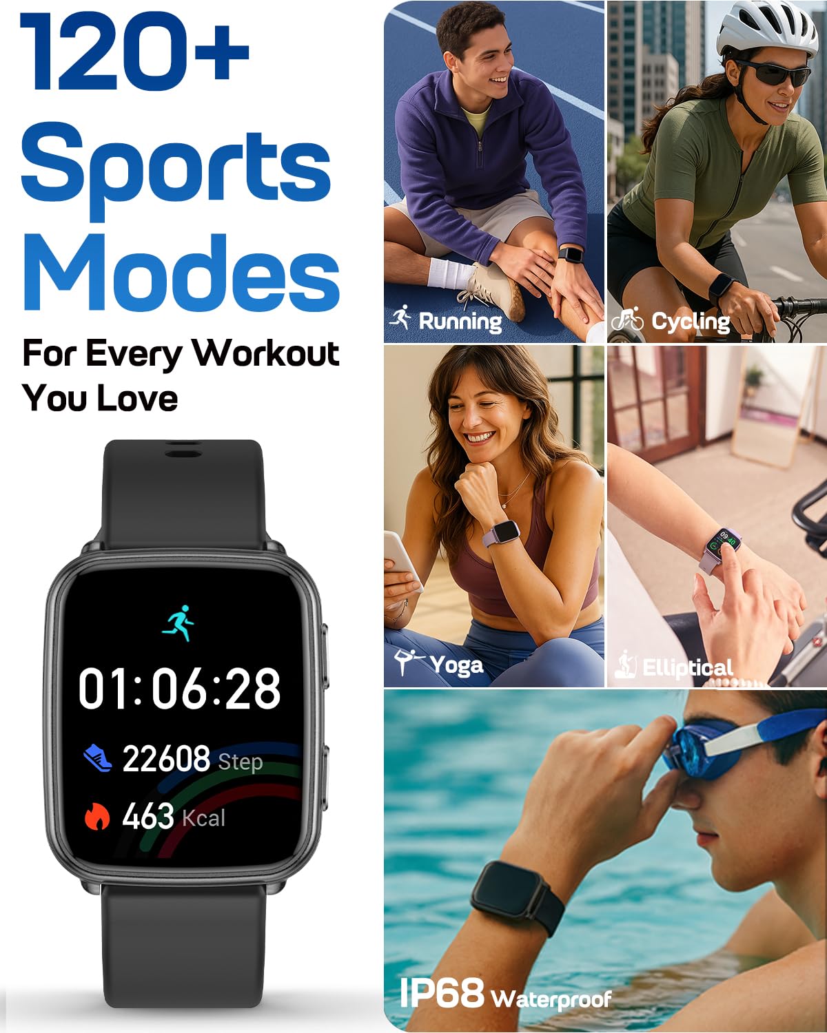 MorePro Fitness Tracker with 24/7 Heart Rate & Blood Pressure Monitor, Blood Oxygen & Sleep Tracker, Smart Watch with Step Calorie Counter, IP68 Waterproof Activity Tracker for Women Men Android iOS