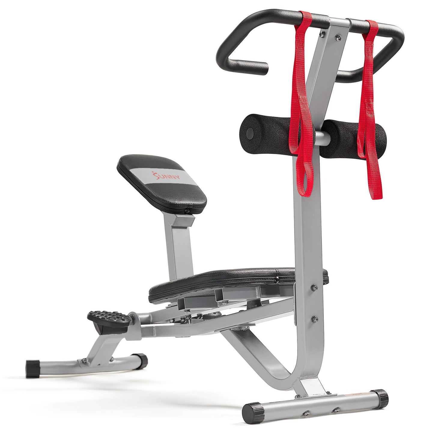 Sunny Health & Fitness Full Body Stretch Machine for Home, Back Stretcher & Flexibility Trainer with Pivoting Seat, Foam Rollers, Safety Straps & SunnyFit App - SF-BH621802