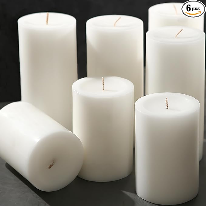 White Pillar Candles, Unscented Pillar Candles Bulk - 50 Hour Long Burn Time - Dripless and Smokeless White Wax Candles Dinner Table, for Wedding,Christmas and Home Decor [6 Pack, 2.8x4 inch]