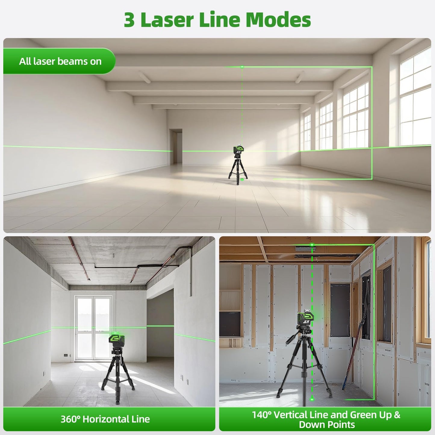 Huepar Self Leveling Laser Level Green Cross Line Laser Tool with 2 Plumb Dots, Fathers Days Dad Gifts-360° Horizontal Line&140° Vertical Level Laser with Up&Down Points -Magnetic Bracket&AA Batteries