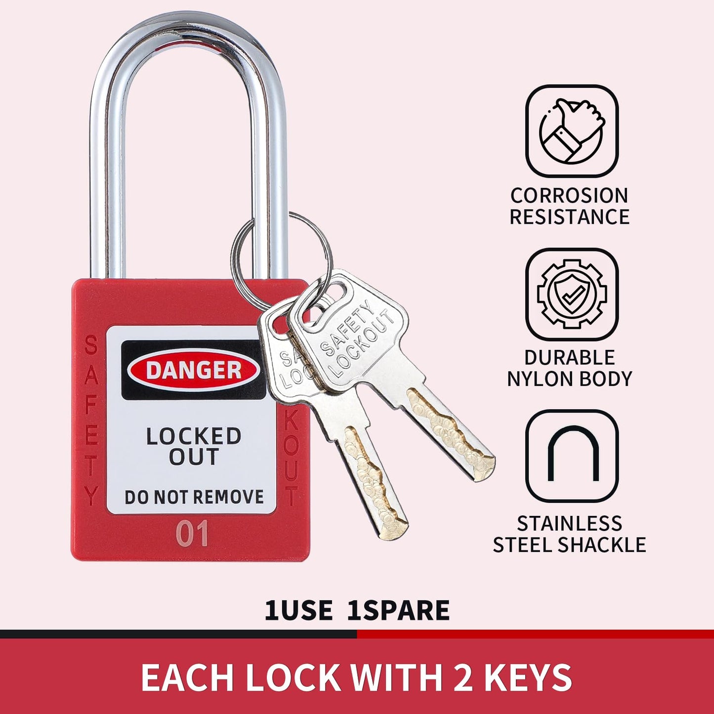 Lock Out Tag Out Locks and Keys, 10 Lockout Tagout Keyed Different Safe Pad Locks, OSHA Compliant Loto Locks for Lock Out Tag Out Stations (5, Red)