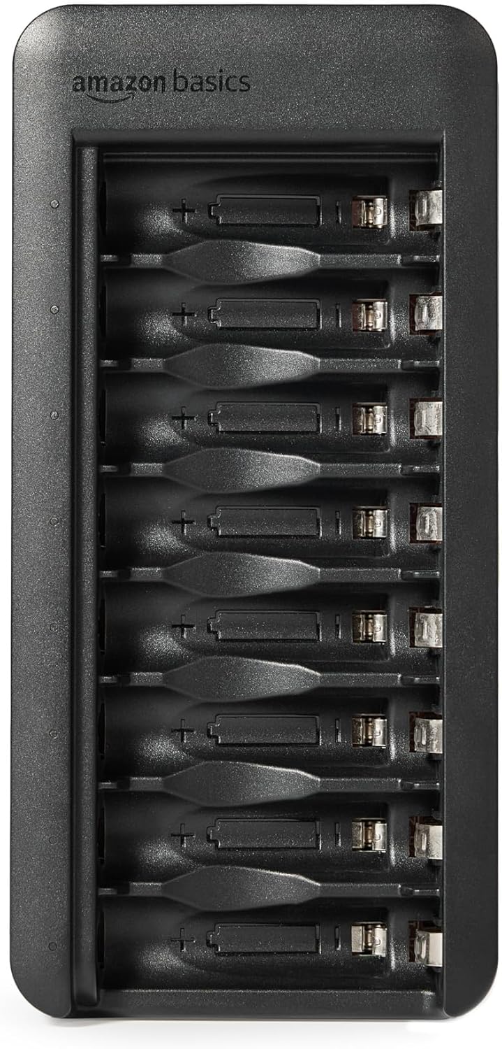 Amazon Basics 8-Bay 8 Count, Rechargeable AA Low Self Discharge NiMh Batteries with Battery Charger, USB-C Port, No AC