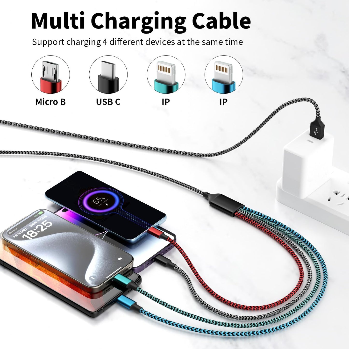Cable,4 1 2 Cellphone/Tablets/More(2Pack 5FT) Multi Charging in Charging Cables for Multiple Devices Nylon Braided