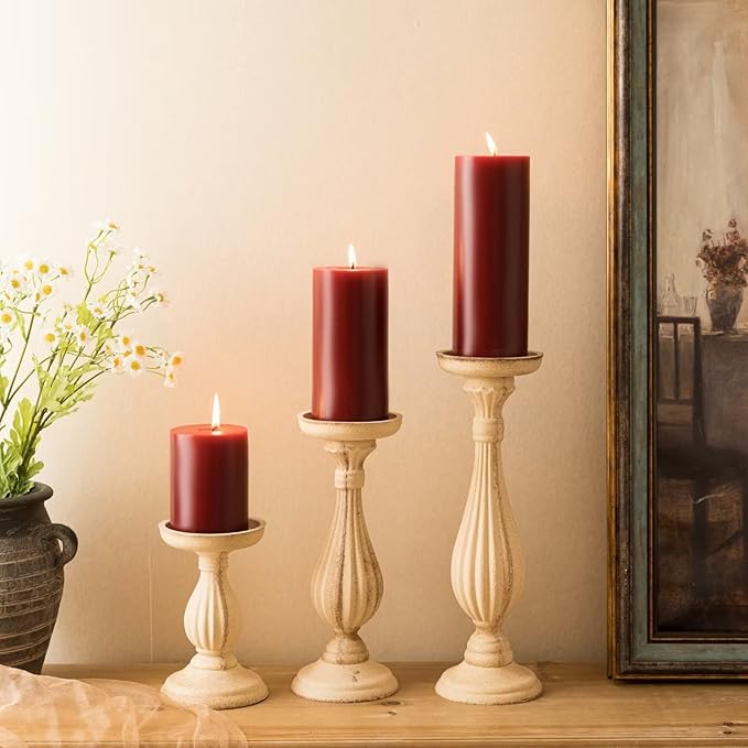 MOZEAL 3" x 8" Hand-Poured Unscented Large Candle,Smokeless Rustic Pillar Candle Set of 2,Slow Burn,No Drip,Approx 150 Hours Burning,Wedding,Dinner,Christmas and Home Decorative,Tall Dark Red Candle