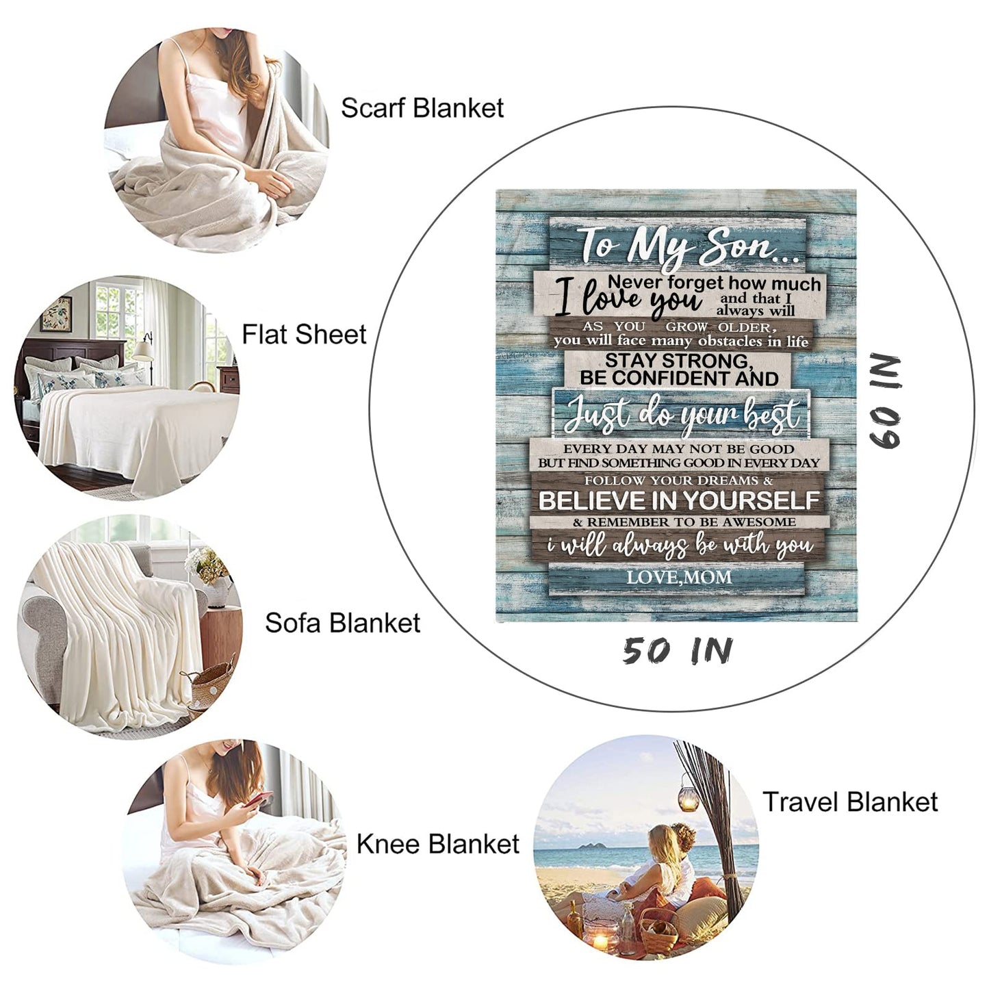 Wisegem Son Gifts from Mom - to My Son Blanket 60"x50" - Birthday Gifts for Boys from Mother - Sons Graduation Fathers Day Birthday Gift Ideas