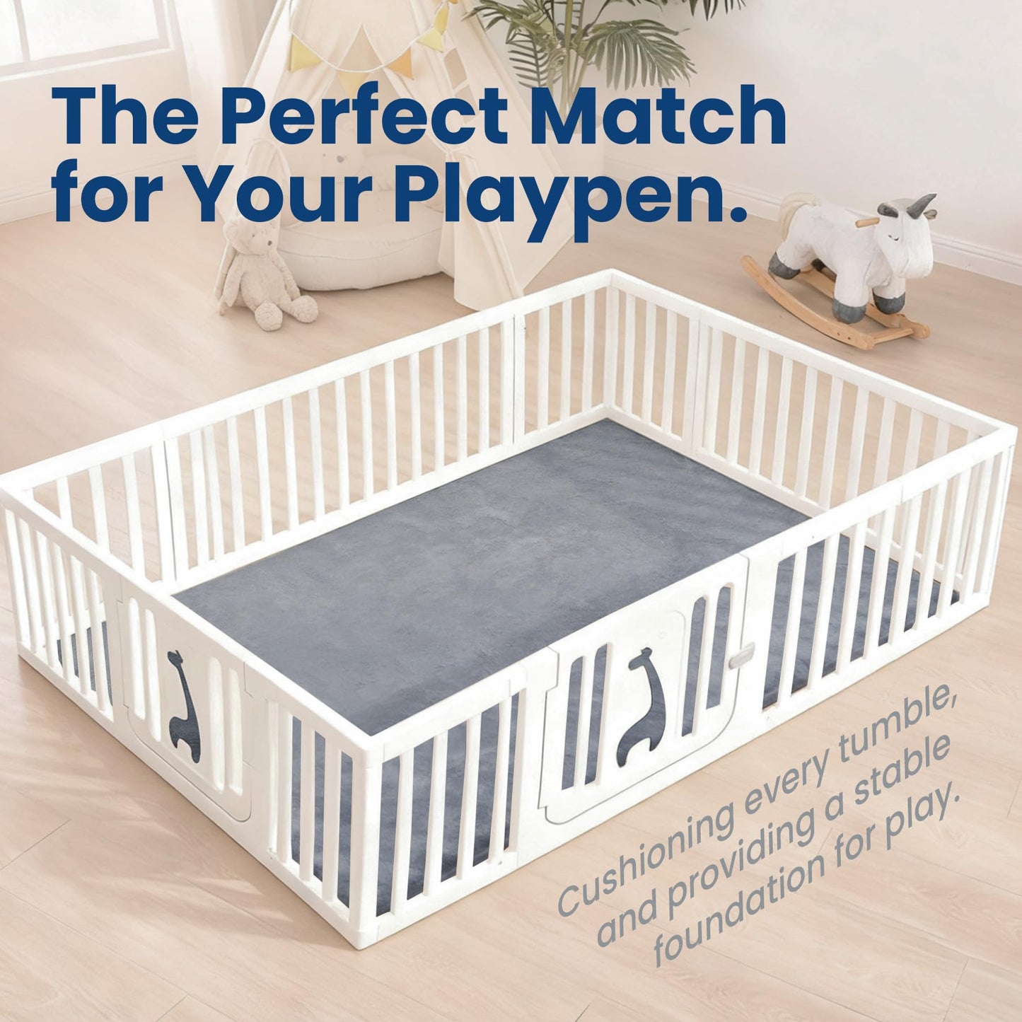 Huloo Sleep Baby Play Mat for Floor,1.3" Thick Elasti-Foam 74"×50" Playpen Mat, Non-Toxic Certified Water-Repellent Coral Velvet, Non-Slip Safe Crawling Mat for Tummy Time, Toddler & Infant (Dark Grey)