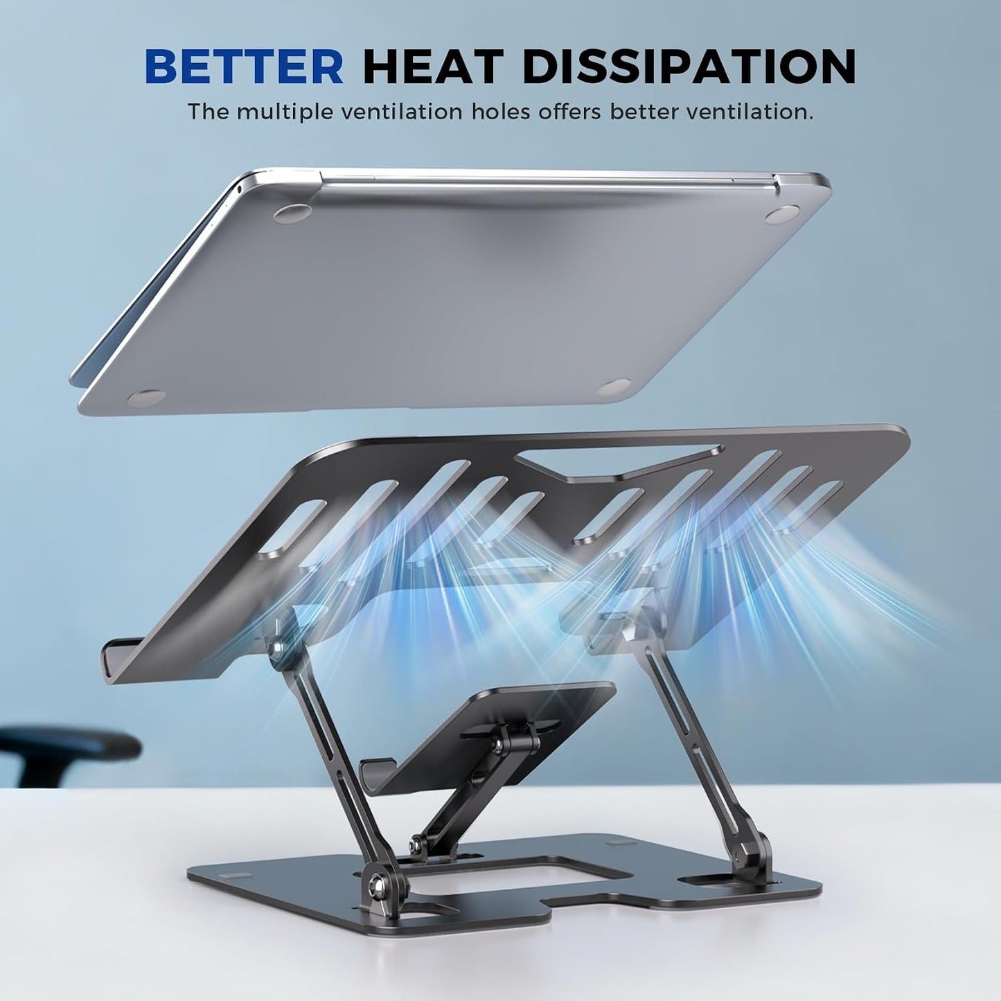 Lajou 2-in-1 Ergonomic Laptop Phone Stand for Desk, Adjustable Riser, Sturdy and Portable, Fits All Laptops and Phone