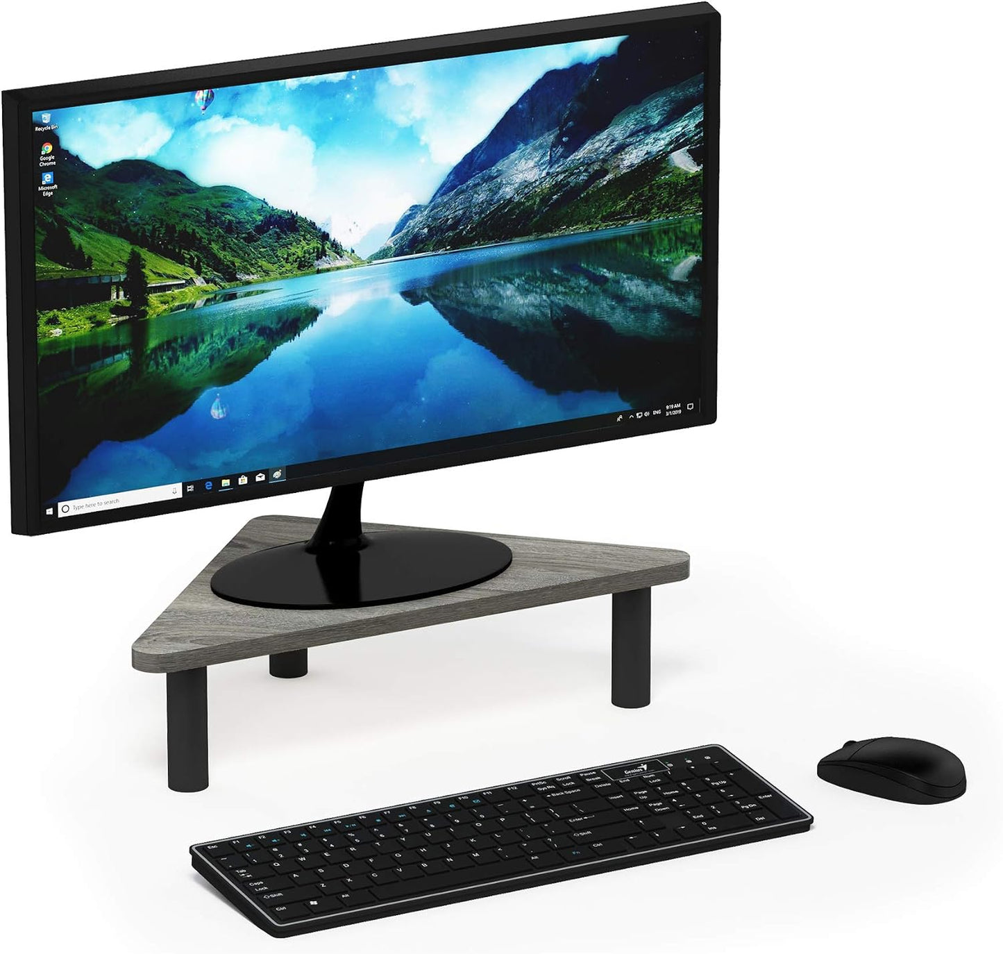 Furinno Corner Monitor Stand - French Oak Grey/Black