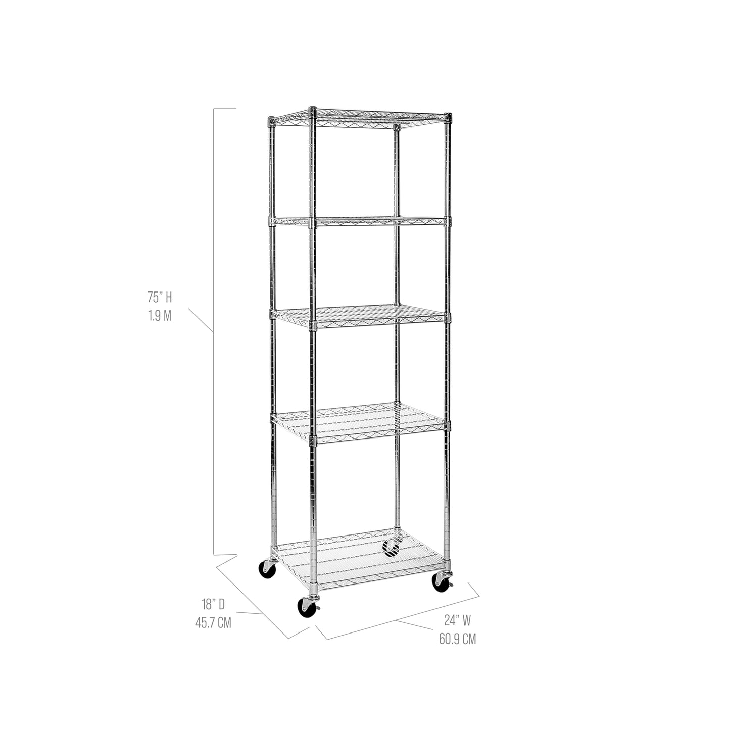 Seville Classics UltraDurable Heavy Duty NSF Solid Steel Wire Rack Storage Unit Organizer for Garage, Warehouse, Office, Restaurant, Classroom, Kitchen, 5-Tier Shelving, 24" W x 18" D