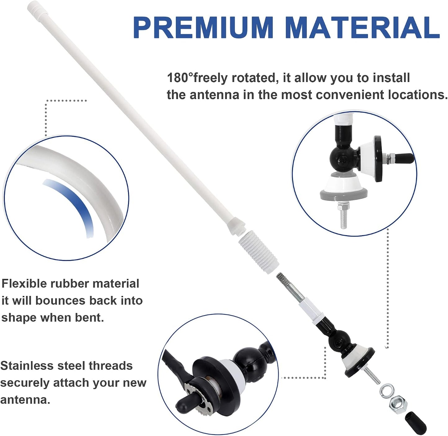 Anina 16 Inch Marine Trailer RV Radio Antenna Rubber Flexible Aerial Mast for Car Truck Boat ATV UTV Caravan Motorhome