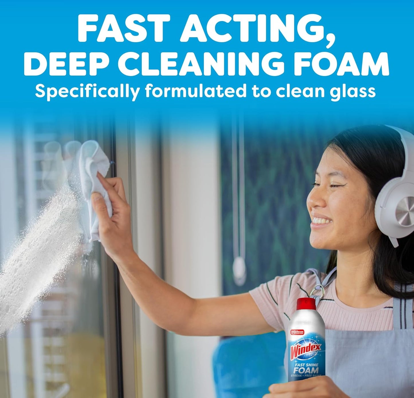 Windex Fast Shine Foam Glass Cleaner - Streak-Free Aerosol Spray for Windows & Mirrors | 19 oz (Pack of 2)