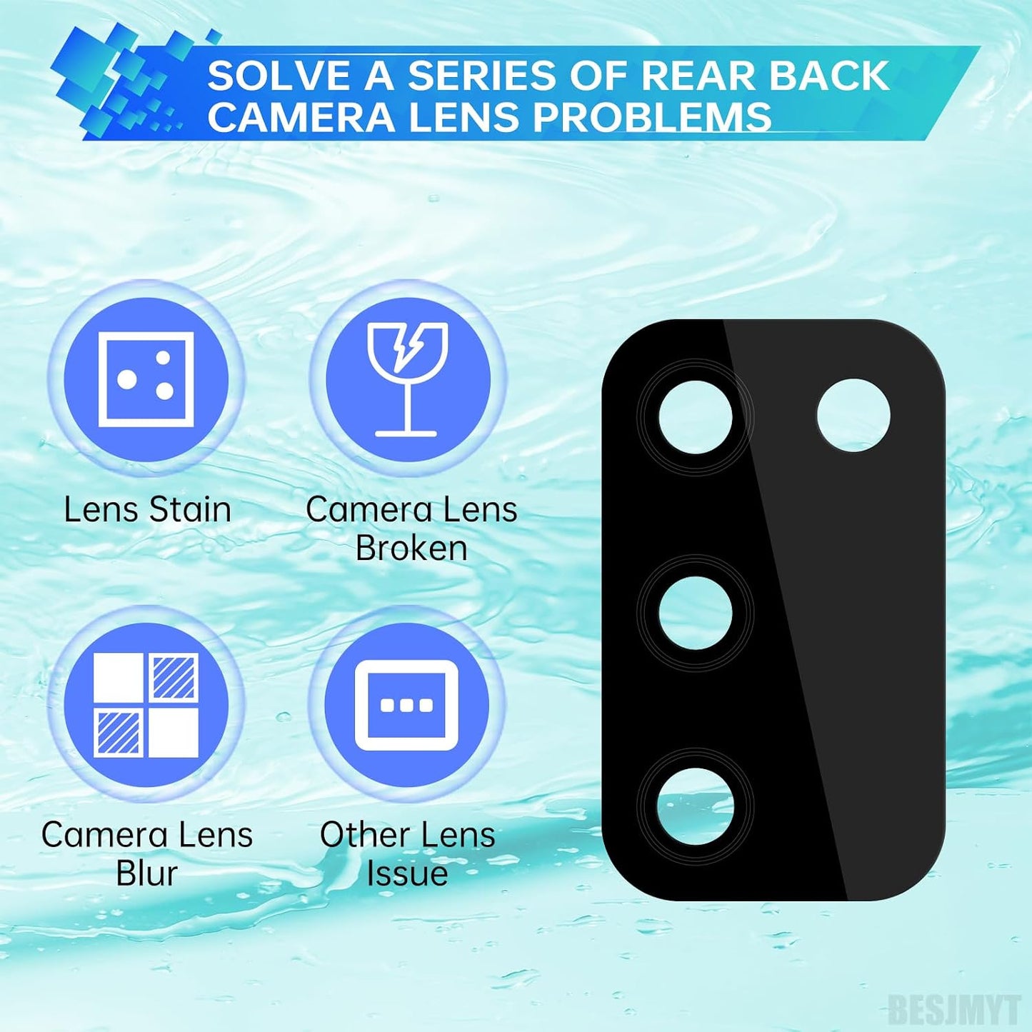 BESJMYT 2 Pack A02s A02s SM-A025U SM-A025U1 Rear Camera Lens Replacement for Samsung Galaxy Adhesive Back Camera Glass