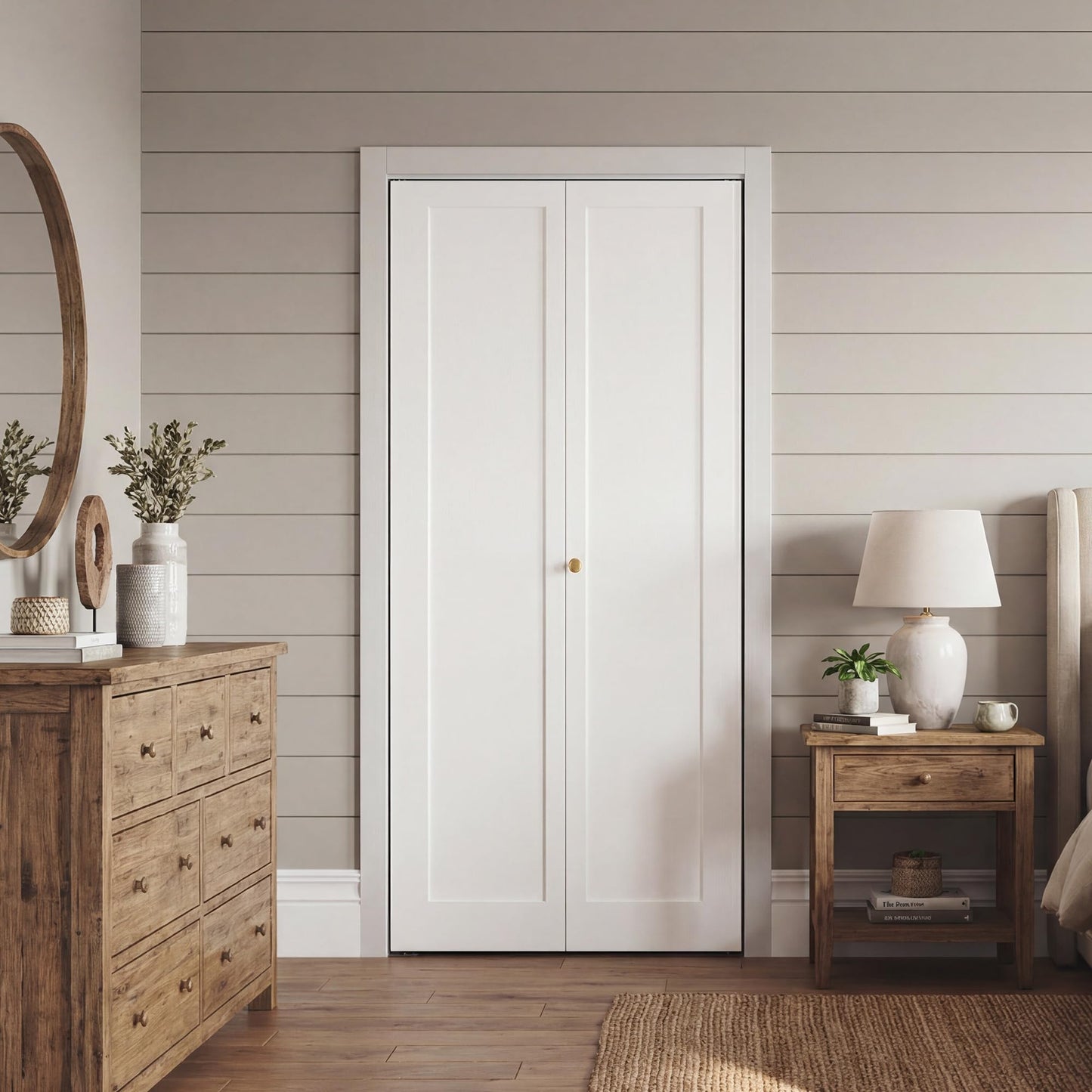 SMARTSTANDARD Bifold Closet Door for 30" x 80" Opening, 1-Panel Pre-Assembled Interior Folding Door with Complete Hardware Kit, Paintable Door for Bedroom Closets, Pantry, Laundry, White Primed