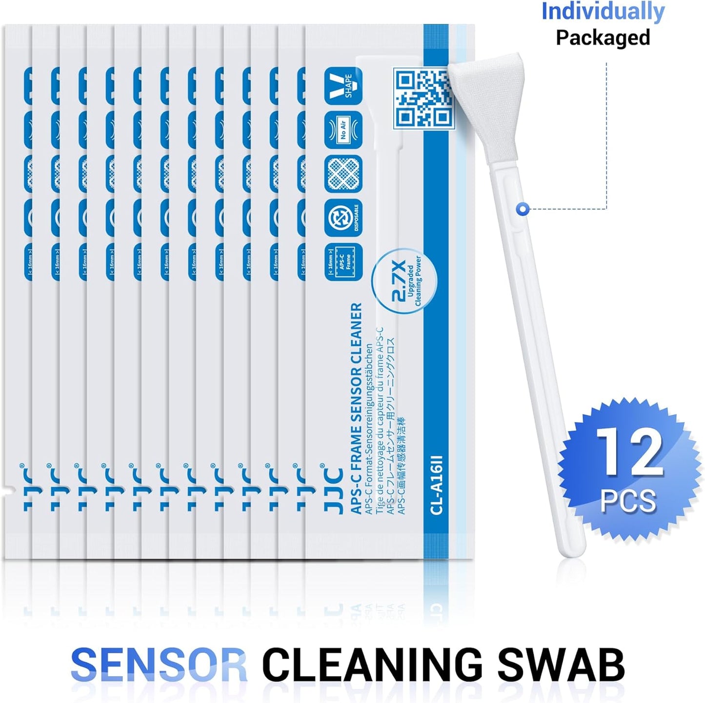JJC 12pcs 16mm CMOS APS-C Sensor Cleaning Swab Stick Microfiber Cloth for APSC SLR DSLR & Mirrorless Digital Camera CCD