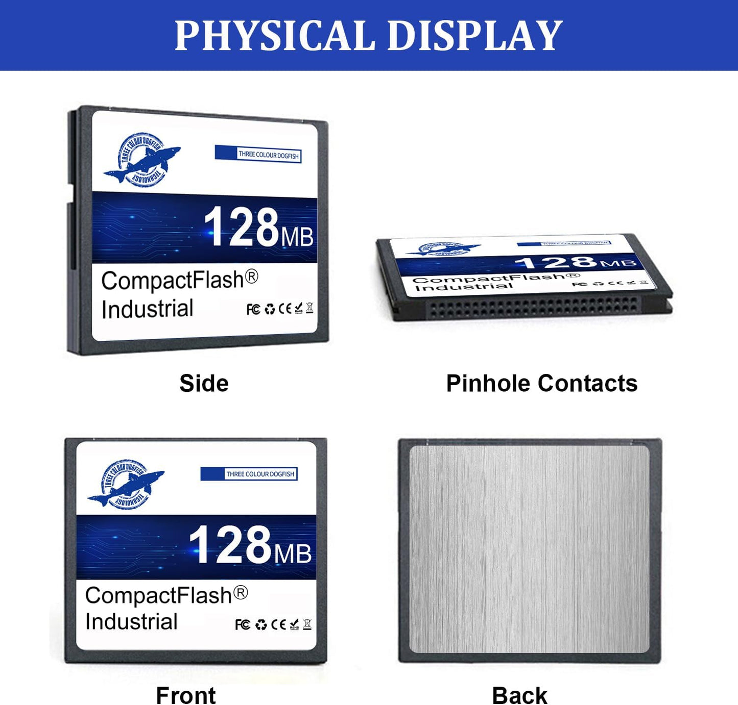 THREE COLOUR DOGFISH 128MB 5 Pack FAT16 Dogfish Compact Flash Memory Card High Performance Industrial CF Type I Card