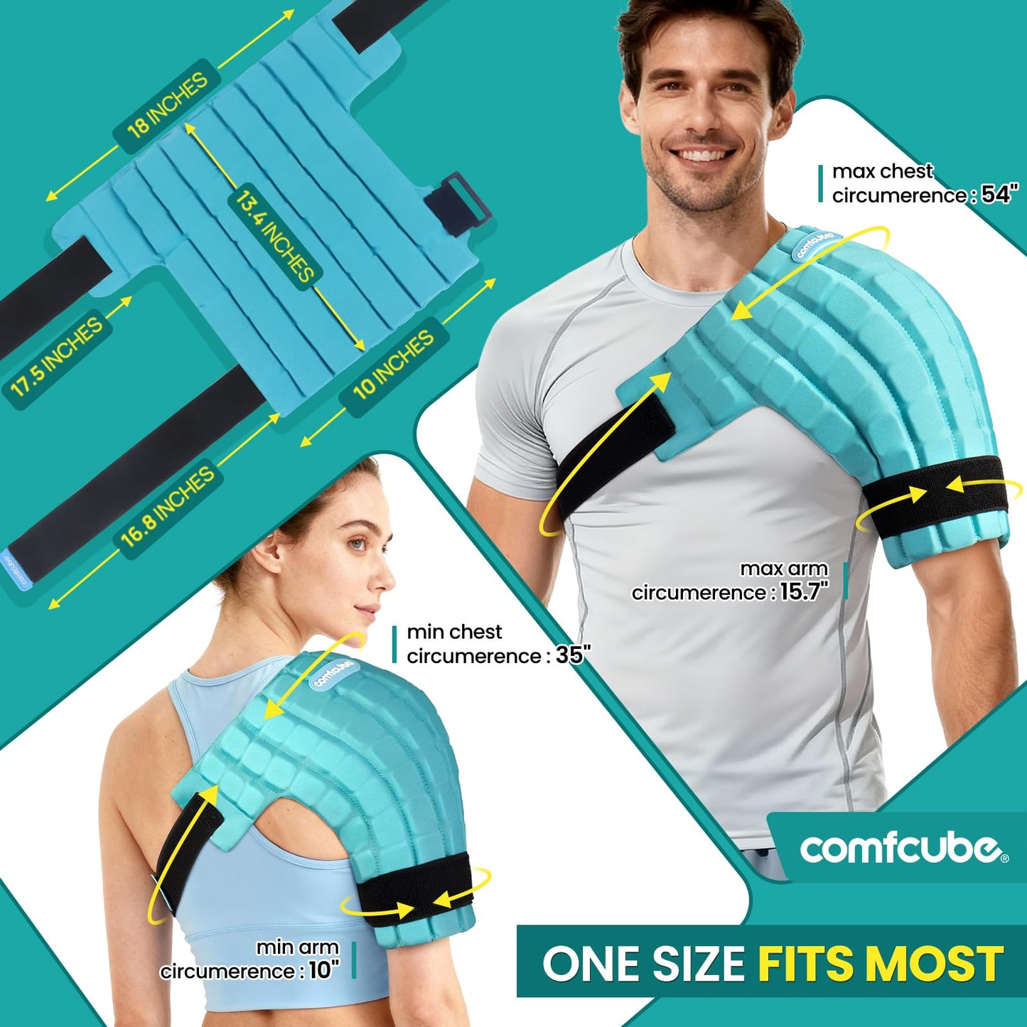 Comfcube Shoulder Ice Pack Wrap, 2 Hours Long Lasting Rotator Cuff Cold Therapy Flexible Shoulder Ice Pack for Injuries Reusable, FSA Eligible, Cold Pack for Tendinitis, Surgery, Swelling