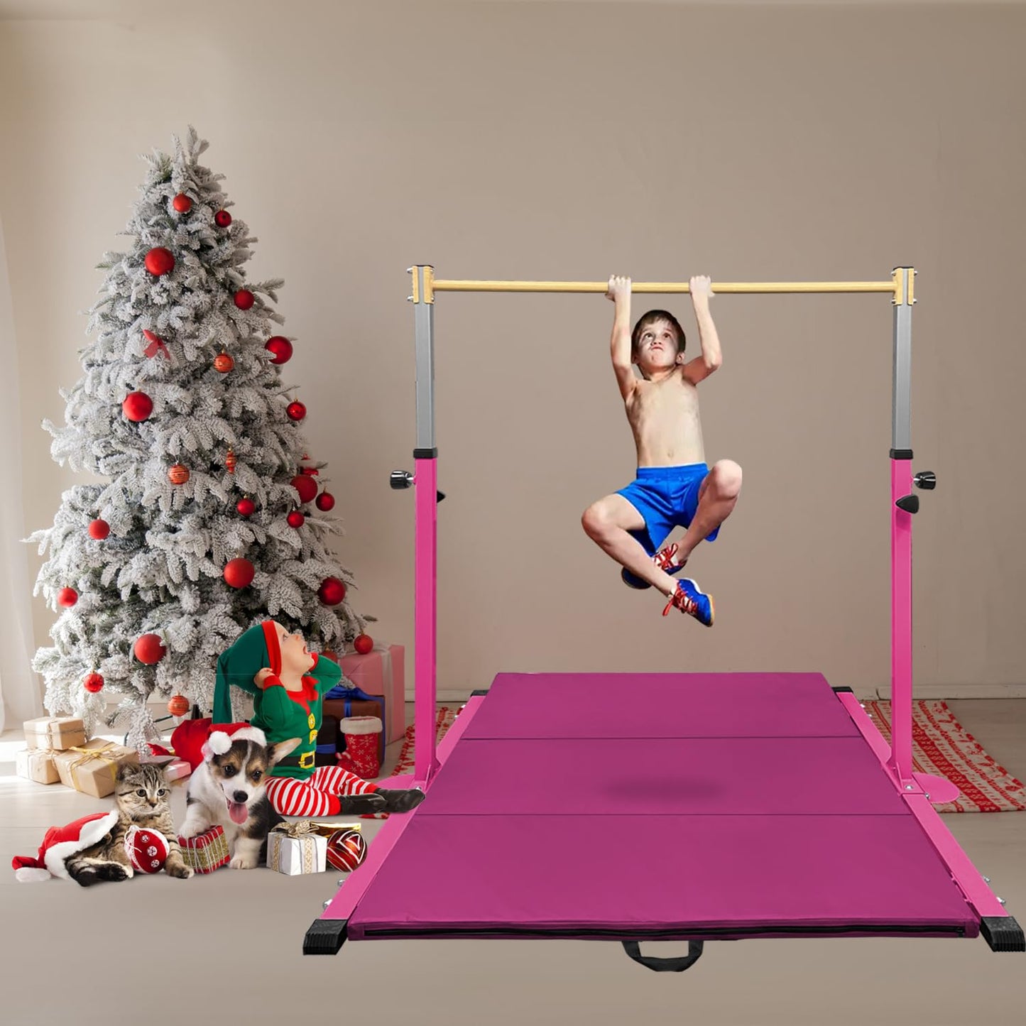 GLANT Gymnastic Kip Bar,Horizontal Bar for Kids Girls Junior,3' to 5' Adjustable Height,Home Gym Equipment,Ideal for Indoor and Home Training,1-4 Levels,300lbs Weight Capacity