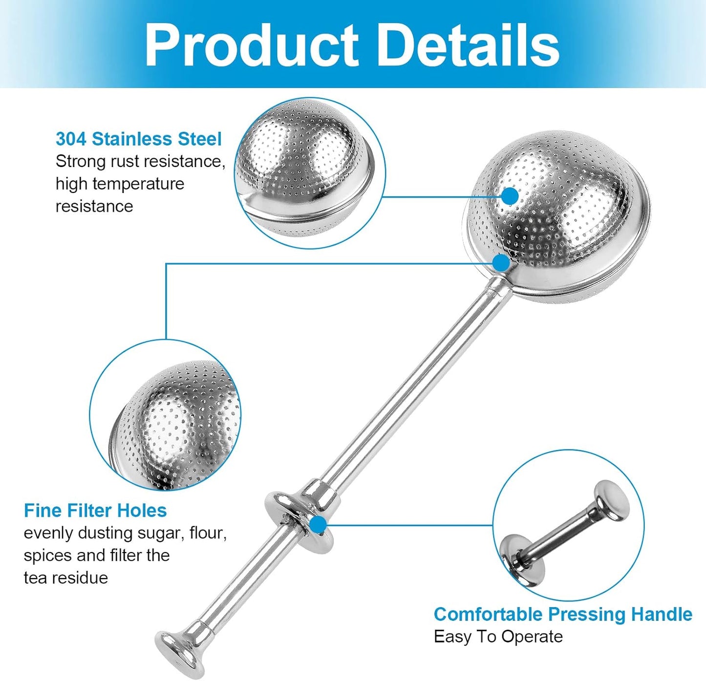 Skiennix Bakers Dusting Wand Set - Stainless Steel Flour Duster for Sugar & Spices | One-Handed Operation