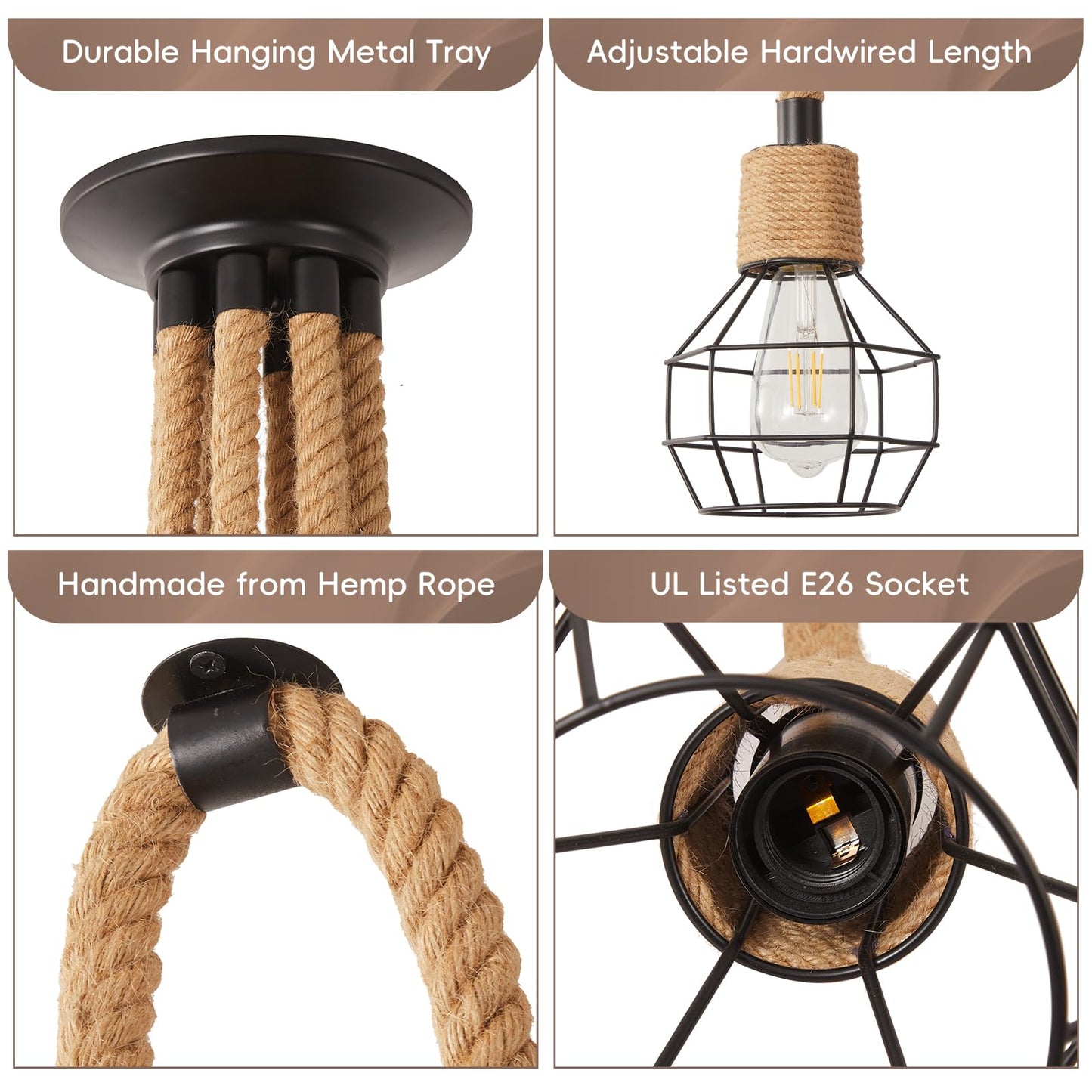 Hodevimall Spider Chandeliers, 8 Arms Industrial Spider Ceiling Light Fixture Hanging Hemp Rope DIY Adjustable 8-Light Steampunk Chandelier for Kitchen Island, Living Room, Entryway, Dining Room, Bar