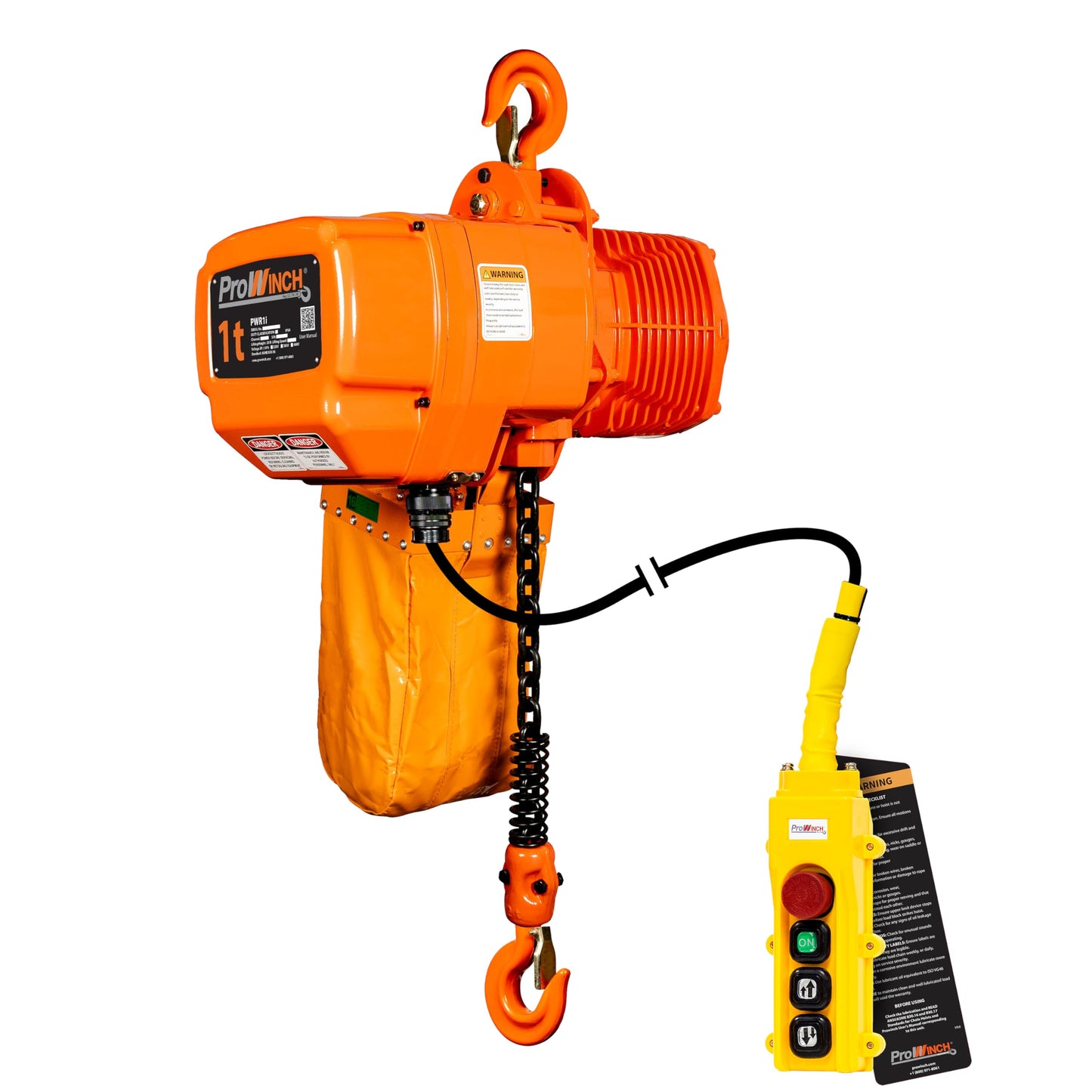 Prowinch 2200 Lbs 1 Ton Electric Chain Hoist 3 Phase 208V-240/440-480V -20 ft Lifting Height, H3 Duty Class, G100 Chain for Heavy-Duty Lifting, Warehouse & Industrial Use