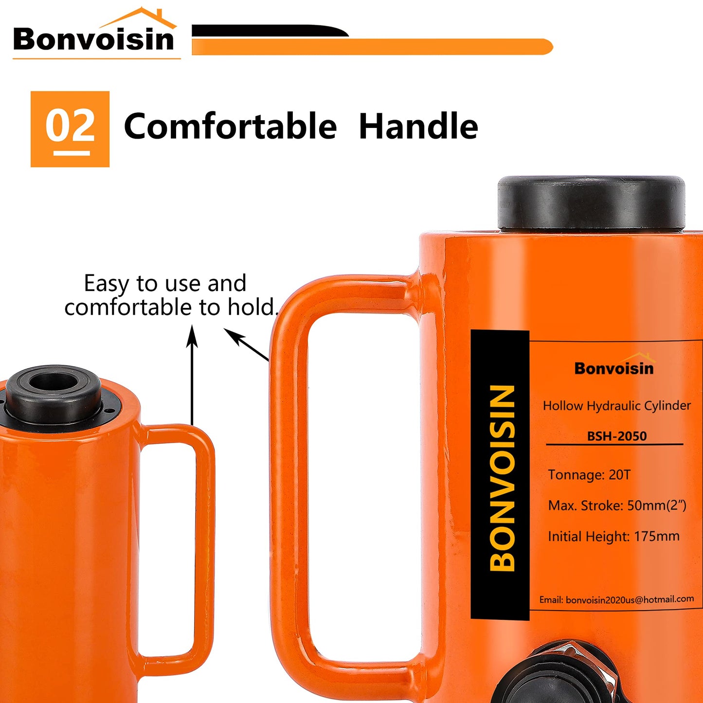 Bonvoisin Hydraulic Hollow Jack Cylinder 20T Hydraulic Ram Cylinder 2" Stroke Porta Power Ram Single Acting Lifting Cylinders for Machinery Shipbuilding