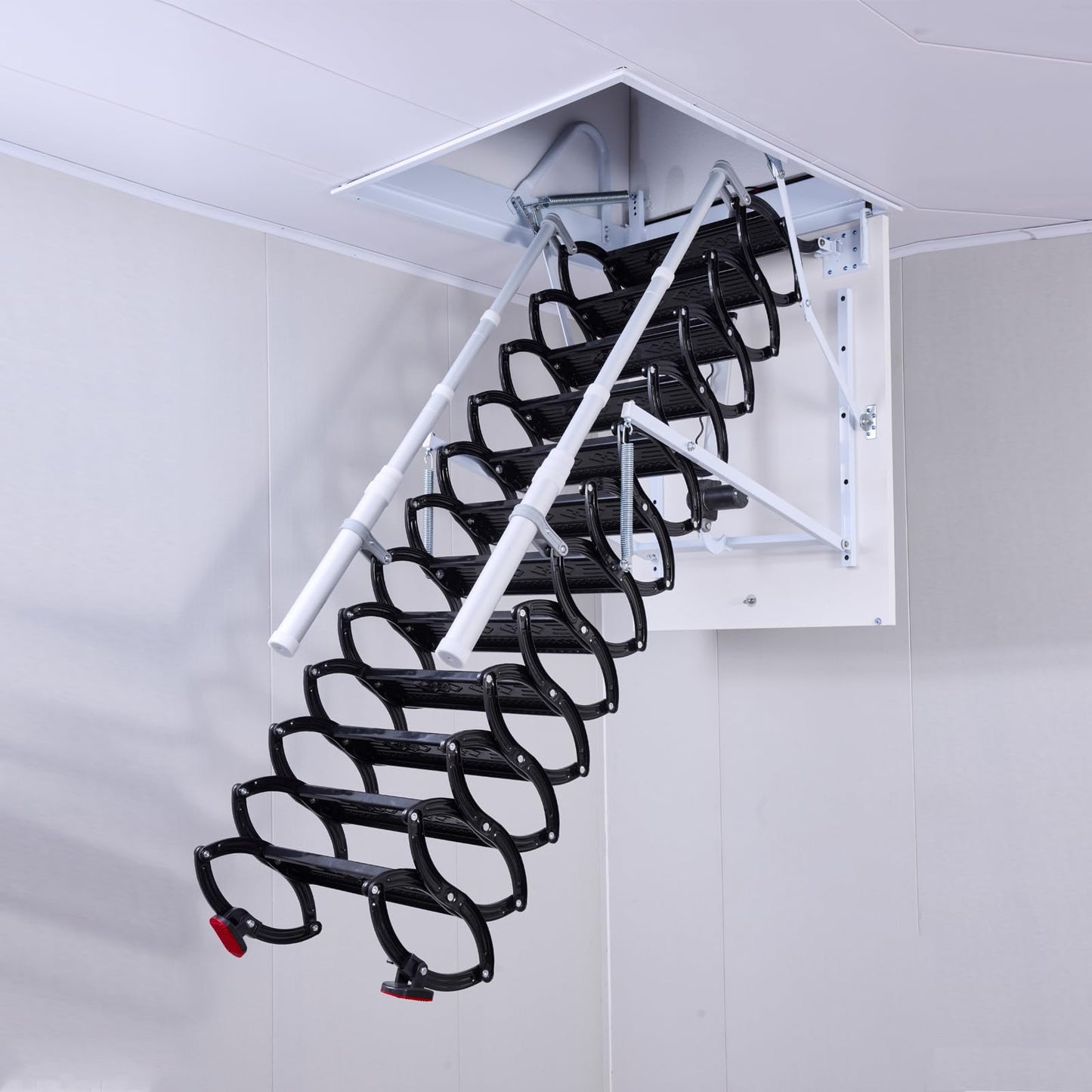 12 Steps Electric Attic Ceiling Ladder, Retractable Pull Down System Attic Stair, Invisible Folding Ceiling Loft Ladder with Telescoping Handrail, Extension Steps Staircase for Home (Black, Steps 12)