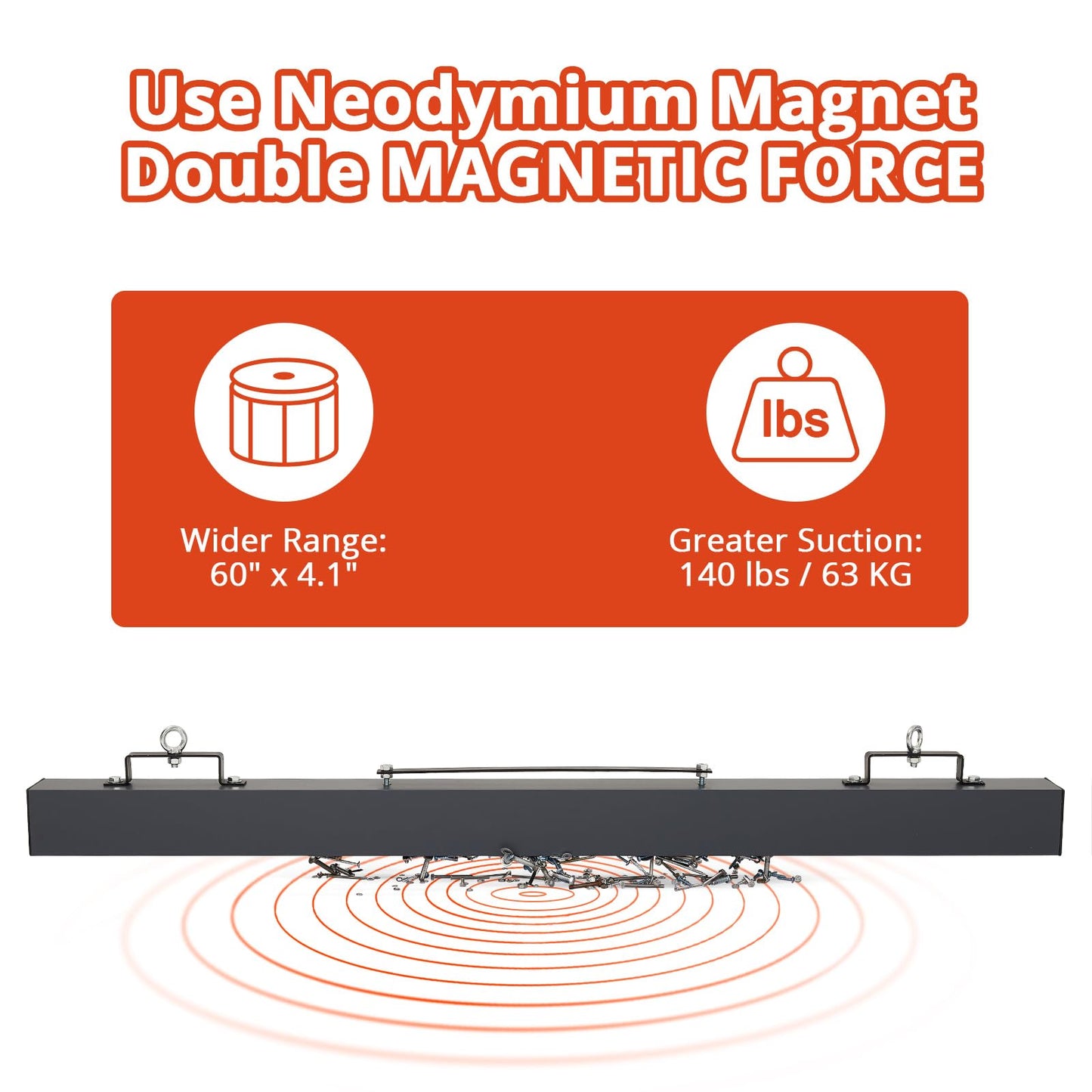 48" Heavy Duty Magnetic Sweeper – 120LB Capacity Industrial Magnet Bar for Nails, Bolts & Metal Debris – Quick Release Lever for Easy Cleanup – Works On Grass, Concrete & Gravel