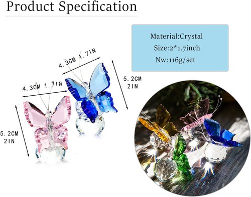H&D Hyaline & Dora Crystal Butterfly Figurine Set - Elegant Glass Table Decor & Paperweight | 2 Pieces