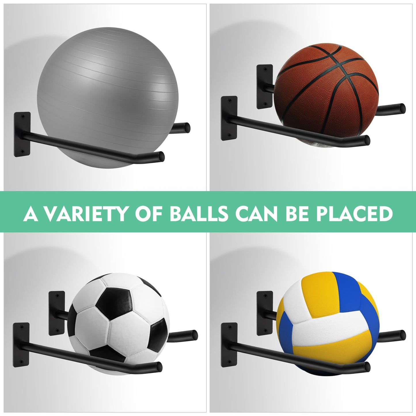 MANNIFEN Medicine Ball Rack,Exercise Ball Holder,Wall Rack for Gym Garage Storage Yoga Ball,Suitable for Yoga Ball/Stability Ball/Barre Ball/Yoga Block/Volleyball/Basketball (1 Black)