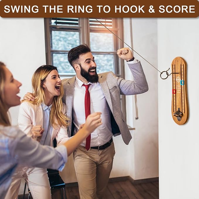 Ring Toss Game for Adults, Hook and Ring Game with String and Hooks for Indoor & Outdoor, Ring Hook Game with Bottle Opener, Gifts for Men